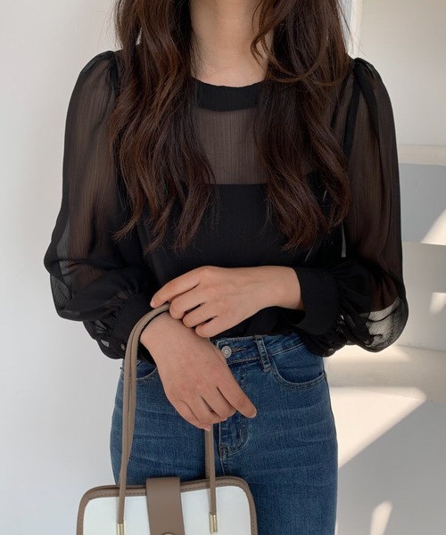 ECLIN（エクラン）の「ボリュームスリーブシアーブラウス（シャツ/ブラウス・レディース・ブラック/グレー/ベージュ/ホワイト・M/L）」の16枚目の写真