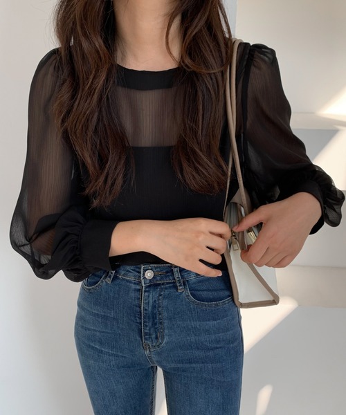 ECLIN（エクラン）の「ボリュームスリーブシアーブラウス（シャツ/ブラウス・レディース・ブラック/グレー/ベージュ/ホワイト・M/L）」の17枚目の写真