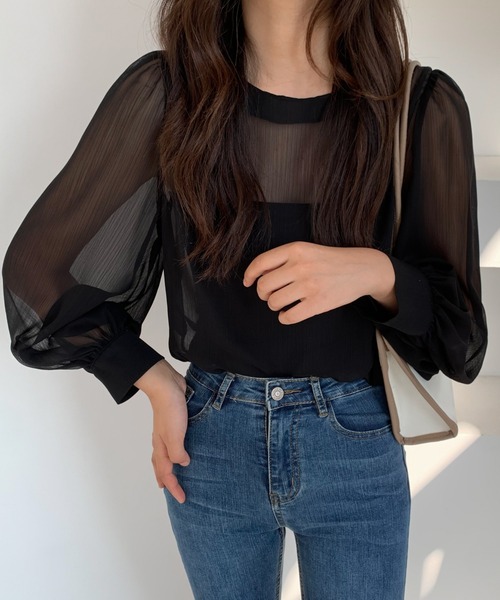 ECLIN（エクラン）の「ボリュームスリーブシアーブラウス（シャツ/ブラウス・レディース・ブラック/グレー/ベージュ/ホワイト・M/L）」の19枚目の写真