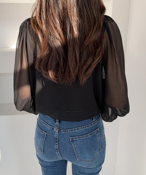 ECLIN（エクラン）の「ボリュームスリーブシアーブラウス（シャツ/ブラウス・レディース・ブラック/グレー/ベージュ/ホワイト・M/L）」の20枚目の写真