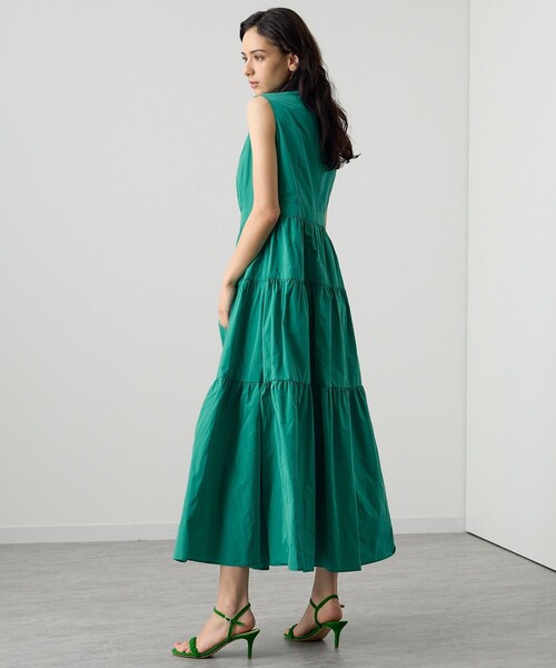 【ANAYI】2023年＊シャンブレータフタティアードワンピース　グリーン　36 セール】シャンブレータフタティアード ワンピース（ワンピース
