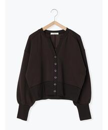 Samansa Mos2 blue | 裏起毛スキッパーショートカーディガン(カーディガン/ボレロ)