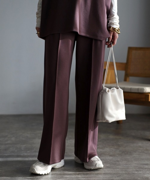 Bonjour Sagan（ボンジュールサガン）の「センタープレスストレッチワイドパンツ（スラックス・レディース・ブラウン/アイボリー/ブラック/ベージュ/グレー/ホワイト/グレイッシュベージュ/チャコールグレー・FREE）」の6枚目の写真