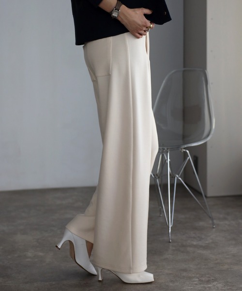 Bonjour Sagan（ボンジュールサガン）の「センタープレスストレッチワイドパンツ（スラックス・レディース・ブラウン/アイボリー/ブラック/ベージュ/グレー/ホワイト/グレイッシュベージュ/チャコールグレー・FREE）」の10枚目の写真