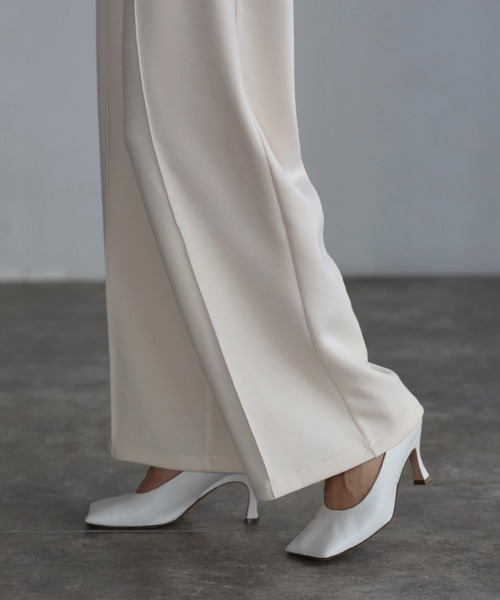 Bonjour Sagan（ボンジュールサガン）の「センタープレスストレッチワイドパンツ（スラックス・レディース・ブラウン/アイボリー/ブラック/ベージュ/グレー/ホワイト/グレイッシュベージュ/チャコールグレー・FREE）」の16枚目の写真