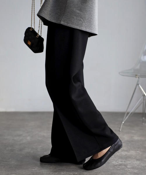 Bonjour Sagan（ボンジュールサガン）の「センタープレスストレッチワイドパンツ（スラックス・レディース・ブラウン/アイボリー/ブラック/ベージュ/グレー/ホワイト/グレイッシュベージュ/チャコールグレー・FREE）」の18枚目の写真