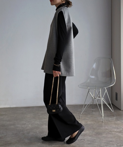 Bonjour Sagan（ボンジュールサガン）の「センタープレスストレッチワイドパンツ（スラックス・レディース・ブラウン/アイボリー/ブラック/ベージュ/グレー/ホワイト/グレイッシュベージュ/チャコールグレー・FREE）」の19枚目の写真