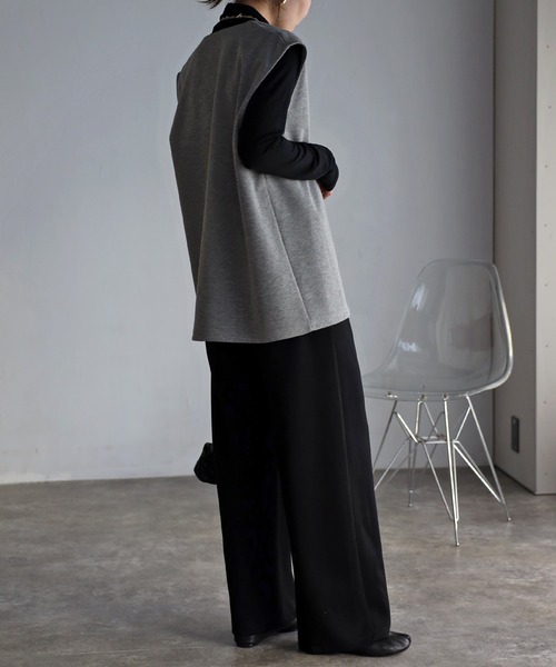 Bonjour Sagan（ボンジュールサガン）の「センタープレスストレッチワイドパンツ（スラックス・レディース・ブラウン/アイボリー/ブラック/ベージュ/グレー/ホワイト/グレイッシュベージュ/チャコールグレー・FREE）」の21枚目の写真