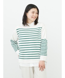 Samansa Mos2 blue | パネルボーダーニットプルオーバー(ニット/セーター)