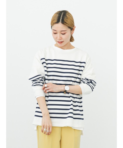 Samansa Mos2 blue（サマンサモスモスブルー）の「パネルボーダーニットプルオーバー（ニット/セーター・レディース・ネイビー/イエロー/グリーン・ﾌﾘ-）」の9枚目の写真