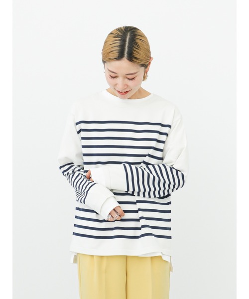 Samansa Mos2 blue（サマンサモスモスブルー）の「パネルボーダーニットプルオーバー（ニット/セーター・レディース・ネイビー/イエロー/グリーン・ﾌﾘ-）」の21枚目の写真