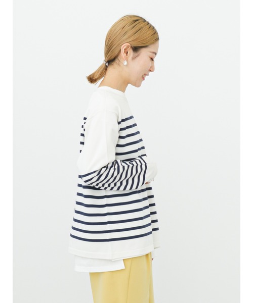 Samansa Mos2 blue（サマンサモスモスブルー）の「パネルボーダーニットプルオーバー（ニット/セーター・レディース・ネイビー/イエロー/グリーン・ﾌﾘ-）」の6枚目の写真