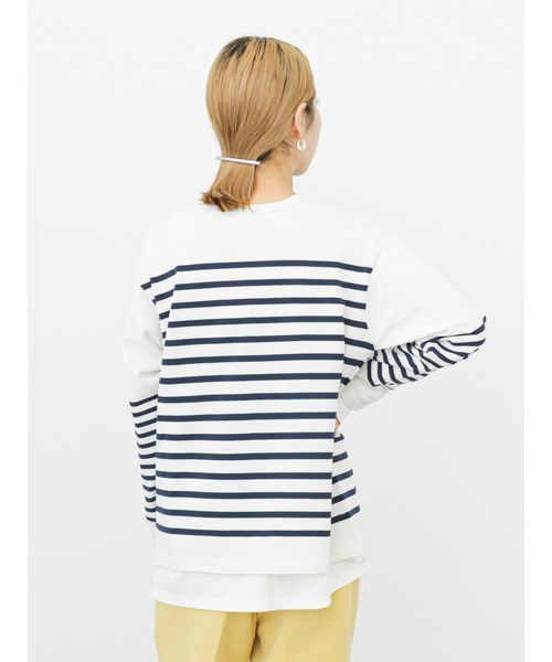 Samansa Mos2 blue（サマンサモスモスブルー）の「パネルボーダーニットプルオーバー（ニット/セーター・レディース・ネイビー/イエロー/グリーン・ﾌﾘ-）」の12枚目の写真