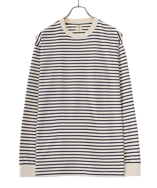 GOLD（ゴールド）の「東洋エンタープライズ GOLD / ゴールド：ORGANIC COTTON BORDER L/S T-SHIRT：23A-GL69101[MUS]（Tシャツ/カットソー・メンズ・ベージュ系その他/ブルー系その他・L/M/XL）」の14枚目の写真