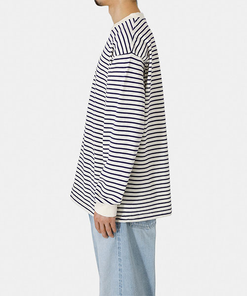 GOLD（ゴールド）の「東洋エンタープライズ GOLD / ゴールド：ORGANIC COTTON BORDER L/S T-SHIRT：23A-GL69101[MUS]（Tシャツ/カットソー・メンズ・ベージュ系その他/ブルー系その他・L/M/XL）」の9枚目の写真