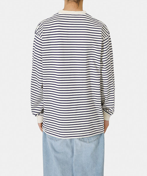 GOLD（ゴールド）の「東洋エンタープライズ GOLD / ゴールド：ORGANIC COTTON BORDER L/S T-SHIRT：23A-GL69101[MUS]（Tシャツ/カットソー・メンズ・ベージュ系その他/ブルー系その他・L/M/XL）」の8枚目の写真