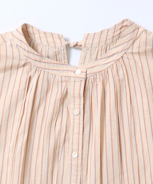 lil nina(リルニーナ)の「キャンブリックボイル ストライプ柄 シャーリング シャツワンピース(シャツワンピース・レディース・ネイビー/ベージュ/コーラル・FREE)」の18枚目の写真