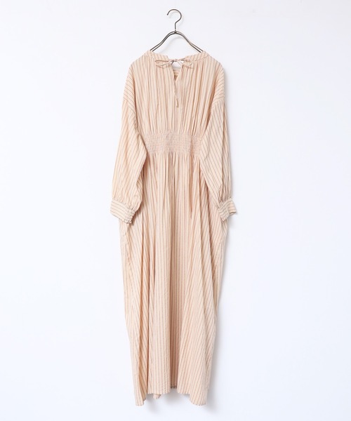 lil nina(リルニーナ)の「キャンブリックボイル ストライプ柄 シャーリング シャツワンピース(シャツワンピース・レディース・ネイビー/ベージュ/コーラル・FREE)」の21枚目の写真