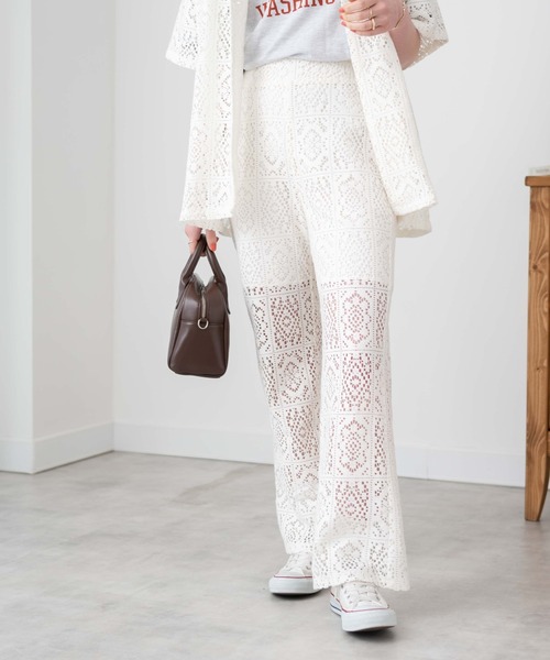 WEGO（ウィゴー）の「WEGO/【セットアップ対応】レースセミフレアパンツ（スラックス・レディース・ブラック/ホワイト・FREE）」の5枚目の写真