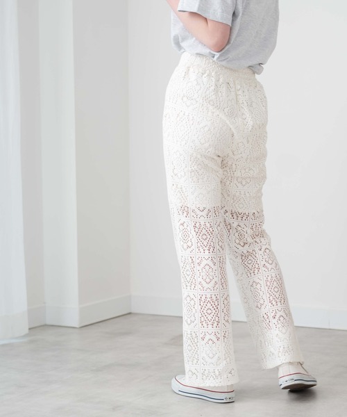 WEGO（ウィゴー）の「WEGO/【セットアップ対応】レースセミフレアパンツ（スラックス・レディース・ブラック/ホワイト・FREE）」の7枚目の写真