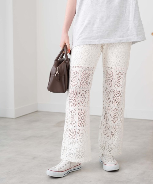 WEGO（ウィゴー）の「WEGO/【セットアップ対応】レースセミフレアパンツ（スラックス・レディース・ブラック/ホワイト・FREE）」の8枚目の写真