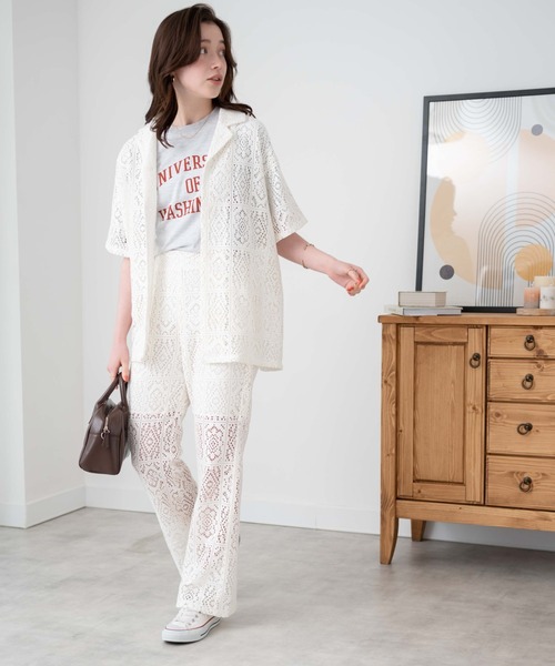 WEGO（ウィゴー）の「WEGO/【セットアップ対応】レースセミフレアパンツ（スラックス・レディース・ブラック/ホワイト・FREE）」の9枚目の写真