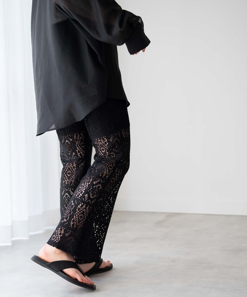 WEGO（ウィゴー）の「WEGO/【セットアップ対応】レースセミフレアパンツ（スラックス・レディース・ブラック/ホワイト・FREE）」の11枚目の写真