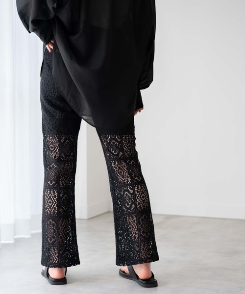 WEGO（ウィゴー）の「WEGO/【セットアップ対応】レースセミフレアパンツ（スラックス・レディース・ブラック/ホワイト・FREE）」の13枚目の写真