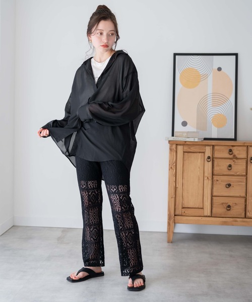 WEGO（ウィゴー）の「WEGO/【セットアップ対応】レースセミフレアパンツ（スラックス・レディース・ブラック/ホワイト・FREE）」の14枚目の写真