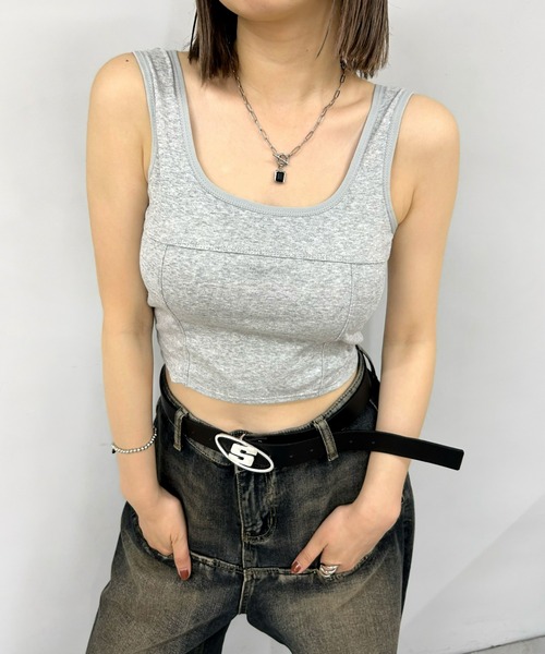 WHO'S WHO gallery（フーズフーギャラリー）の「スクエア切り替えタンク（タンクトップ・レディース・グリーン/ライトグレー/チャコールグレー/ブラック・FREE）」の3枚目の写真
