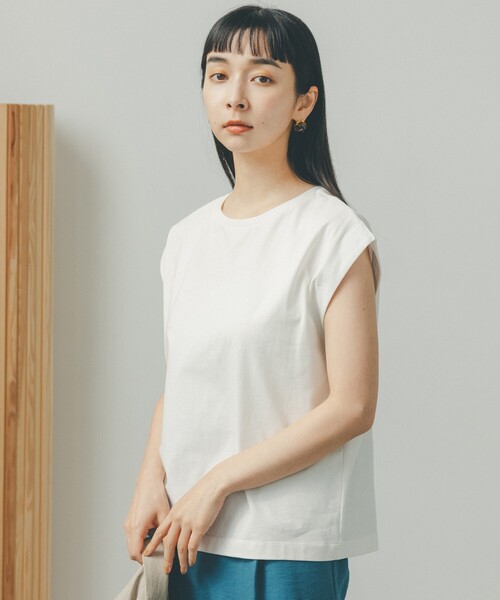 THE SHOP TK (ザ ショップ ティーケー )の「◆【腕周り・首周りスッキリ見え/洗濯機で洗える】special_cottonフレンチノースリーブ(Tシャツ/カットソー・レディース・ホワイト系/ブラック/ライトグレー/こしょう色系・12/13)」の6枚目の写真