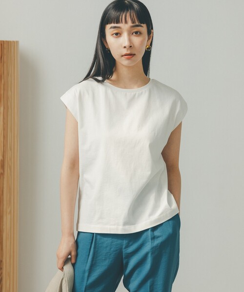 THE SHOP TK (ザ ショップ ティーケー )の「◆【腕周り・首周りスッキリ見え/洗濯機で洗える】special_cottonフレンチノースリーブ(Tシャツ/カットソー・レディース・ホワイト系/ブラック/ライトグレー/こしょう色系・12/13)」の1枚目の写真