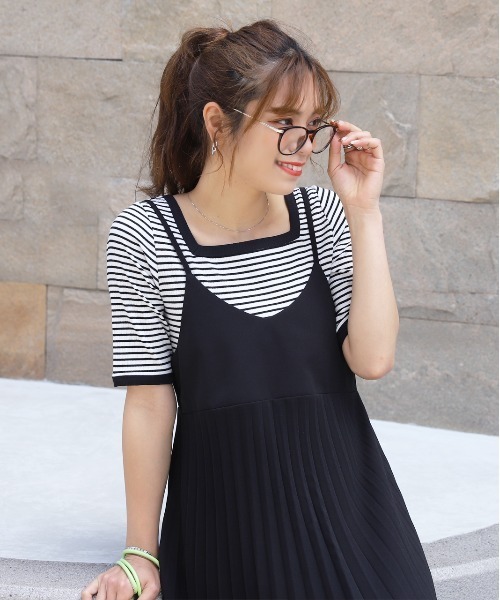 ad thie(アドティエ)の「前後2WAY リブニット スクエアカラーちびTee(Tシャツ/カットソー・レディース・ブルー/ホワイト/オフホワイト/ブラック/グリーン・FREE)」の19枚目の写真