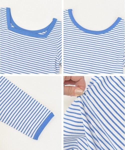 ad thie(アドティエ)の「前後2WAY リブニット スクエアカラーちびTee(Tシャツ/カットソー・レディース・ブルー/ホワイト/オフホワイト/ブラック/グリーン・FREE)」の7枚目の写真