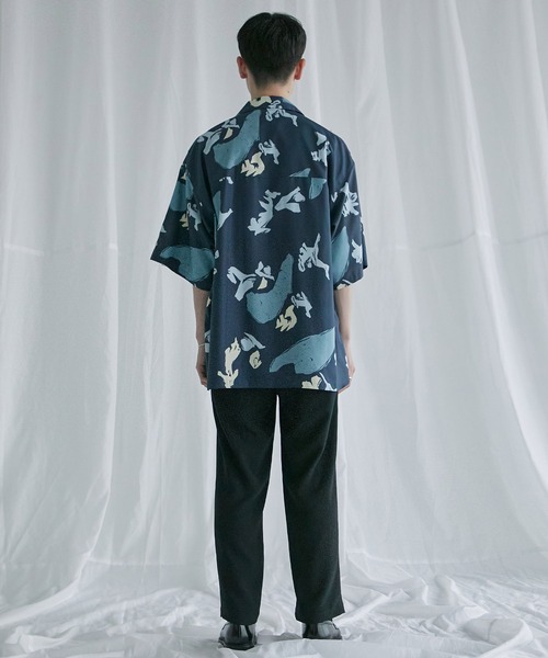 PUBLIC TOKYO（パブリックトウキョウ）の「ソフティワイドプリントオープンシャツ（シャツ/ブラウス・メンズ・ミント/アイボリー/ネイビー・2/1）」の15枚目の写真