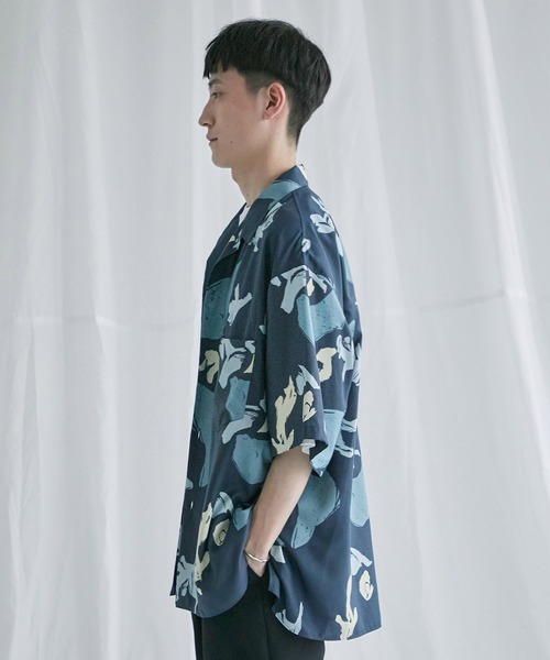 PUBLIC TOKYO（パブリックトウキョウ）の「ソフティワイドプリントオープンシャツ（シャツ/ブラウス・メンズ・ミント/アイボリー/ネイビー・2/1）」の5枚目の写真