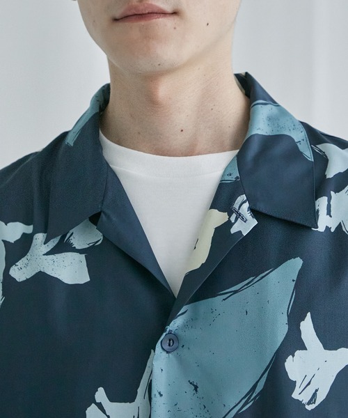 PUBLIC TOKYO（パブリックトウキョウ）の「ソフティワイドプリントオープンシャツ（シャツ/ブラウス・メンズ・ミント/アイボリー/ネイビー・2/1）」の10枚目の写真