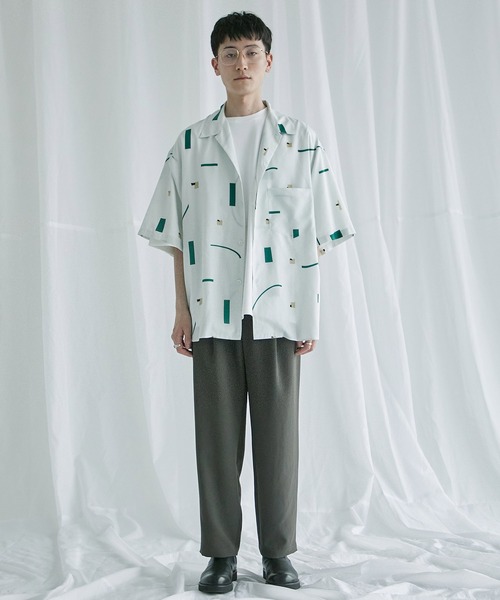 PUBLIC TOKYO（パブリックトウキョウ）の「ソフティワイドプリントオープンシャツ（シャツ/ブラウス・メンズ・ミント/アイボリー/ネイビー・2/1）」の16枚目の写真
