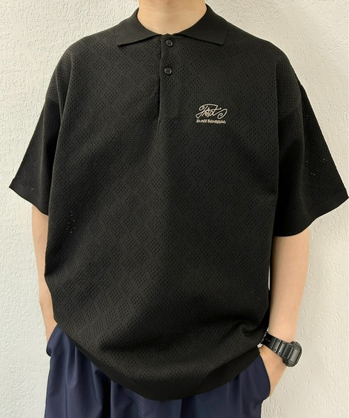 WHO'S WHO gallery（フーズフーギャラリー）の「COOPER FACTエアリーニットポロ（ポロシャツ・メンズ・ブラック/ホワイト/マスタード・FREE）」の3枚目の写真