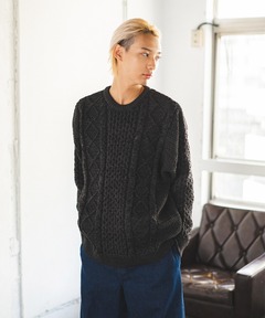 CLEL】Foil Print Cable Crew Neck Knit / 箔プリント ケーブルクルー
