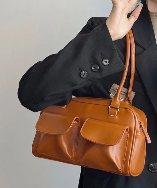 BARELY BLUE（ベアリーブルー）の「【 BARELY BLUE / ベアリーブルー 】 フロント 2ポケット ハンドバッグ（ショルダーバッグ・レディース・ワインレッド/ブラック/キャメル/ブルー/シルバー/アイボリー/グリーン・FREE）」の5枚目の写真