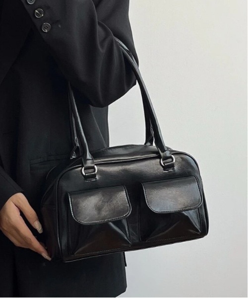 BARELY BLUE（ベアリーブルー）の「【 BARELY BLUE / ベアリーブルー 】 フロント 2ポケット ハンドバッグ（ショルダーバッグ・レディース・ワインレッド/ブラック/キャメル/ブルー/シルバー/アイボリー/グリーン・FREE）」の8枚目の写真