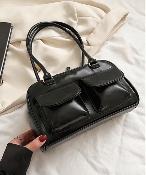 BARELY BLUE（ベアリーブルー）の「【 BARELY BLUE / ベアリーブルー 】 フロント 2ポケット ハンドバッグ（ショルダーバッグ・レディース・ワインレッド/ブラック/キャメル/ブルー/シルバー/アイボリー/グリーン・FREE）」の9枚目の写真