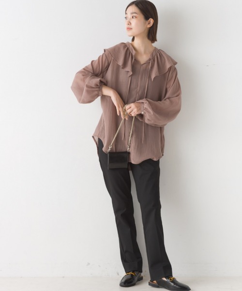 ヴラスブラム　コットンリネン ガスボイル フリル襟シャツ vlas blomme Cotton Linen ガスボイル フリル襟シャツ（2color