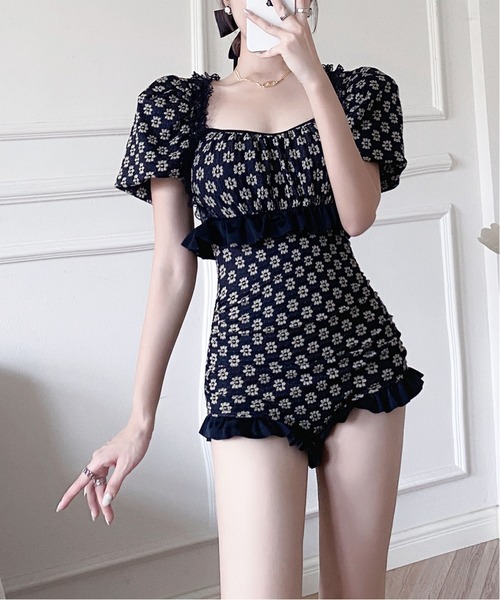 MAISON DE THERESE（メゾン ド テレーズ）の「花柄ワンピース水着（水着・レディース・ブラック/ベージュ・M/L/S）」の4枚目の写真