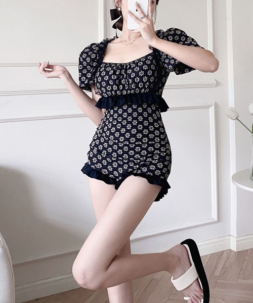 MAISON DE THERESE（メゾン ド テレーズ）の「花柄ワンピース水着（水着・レディース・ブラック/ベージュ・M/L/S）」の8枚目の写真