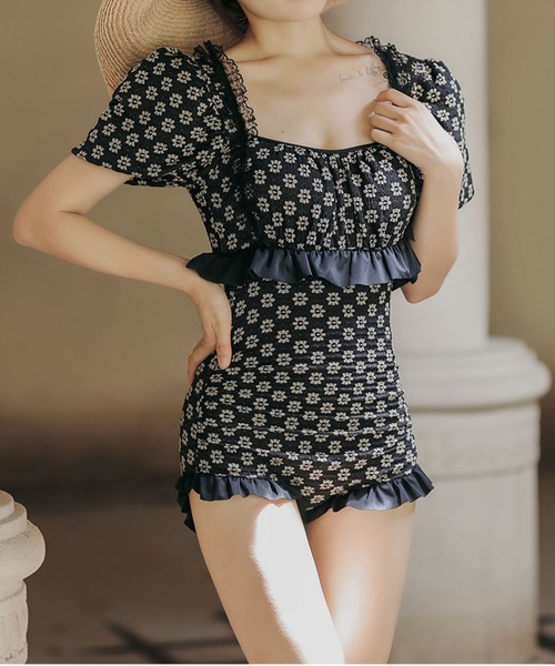 MAISON DE THERESE（メゾン ド テレーズ）の「花柄ワンピース水着（水着・レディース・ブラック/ベージュ・M/L/S）」の6枚目の写真