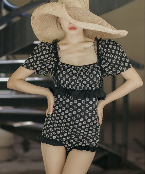 MAISON DE THERESE（メゾン ド テレーズ）の「花柄ワンピース水着（水着・レディース・ブラック/ベージュ・M/L/S）」の14枚目の写真