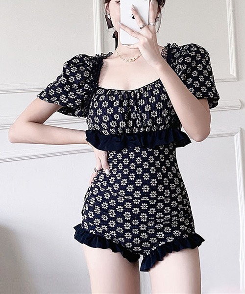 MAISON DE THERESE（メゾン ド テレーズ）の「花柄ワンピース水着（水着・レディース・ブラック/ベージュ・M/L/S）」の9枚目の写真