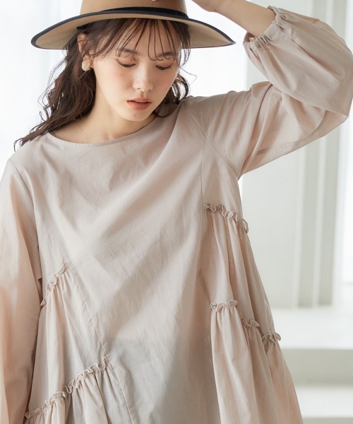 miclat（ミクラ）の「大きいサイズ　ギャザーフレアチュニック　miclat（シャツ/ブラウス・レディース・ブラック/ベージュ/グリーン・L/LL/3L/4L/5L）」の11枚目の写真